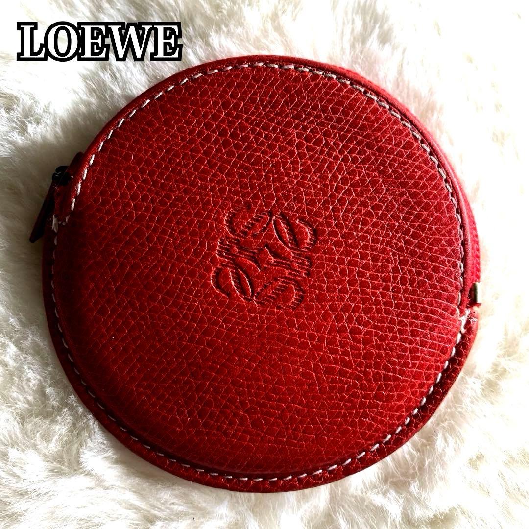 LOEWE ロエベ アナグラム レザー 小銭入れ コインケース 赤 丸型