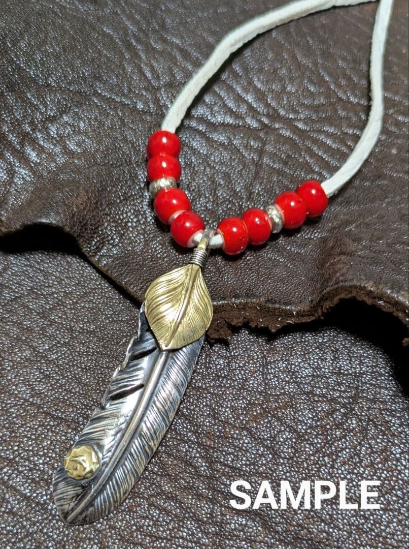 キムタク仕様☆ホワイトハーツ☆赤7㎜☆SLV925無垢ビーズ☆鹿革紐