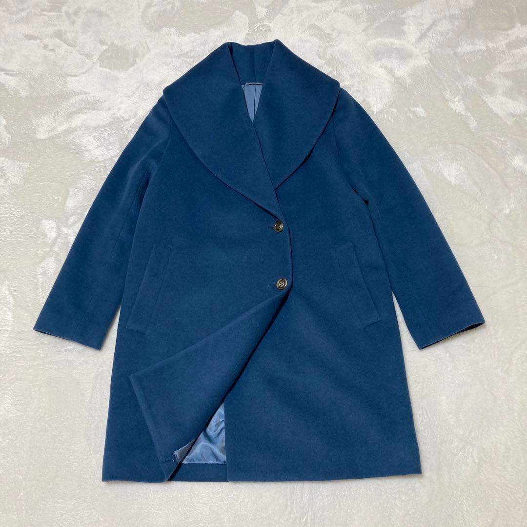 美品✨アナイ スモーキーブルー ショールカラーコート 女優襟 アンゴラ