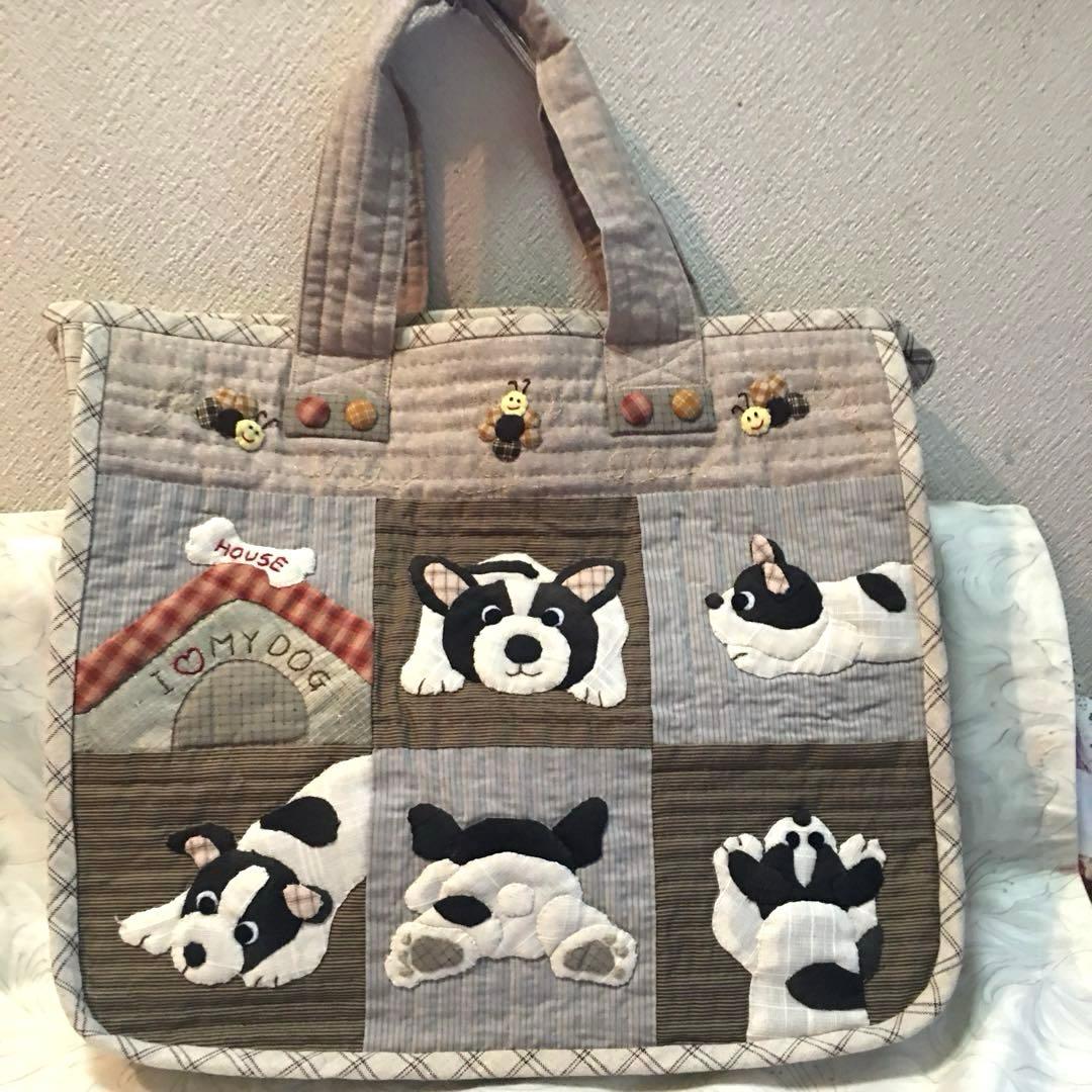 パッチワークキルトバック　大きめのトートバック　ワンコ &ミツバチ NO41 b5fd0427c053ed4ffef95cce20601d