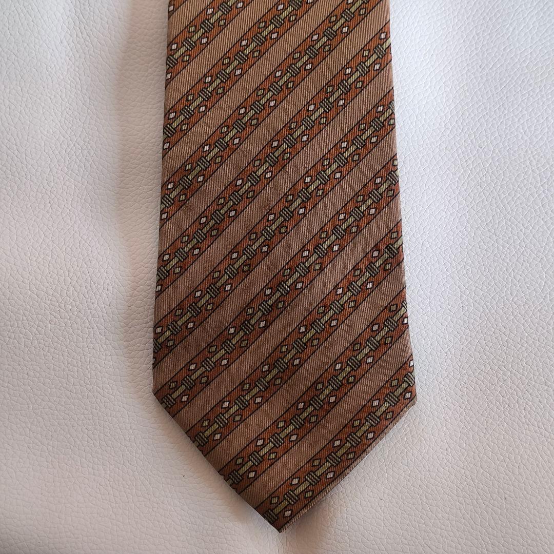 フランス製】クリスチャンディオール ネクタイ ブラウン ストライプ柄
