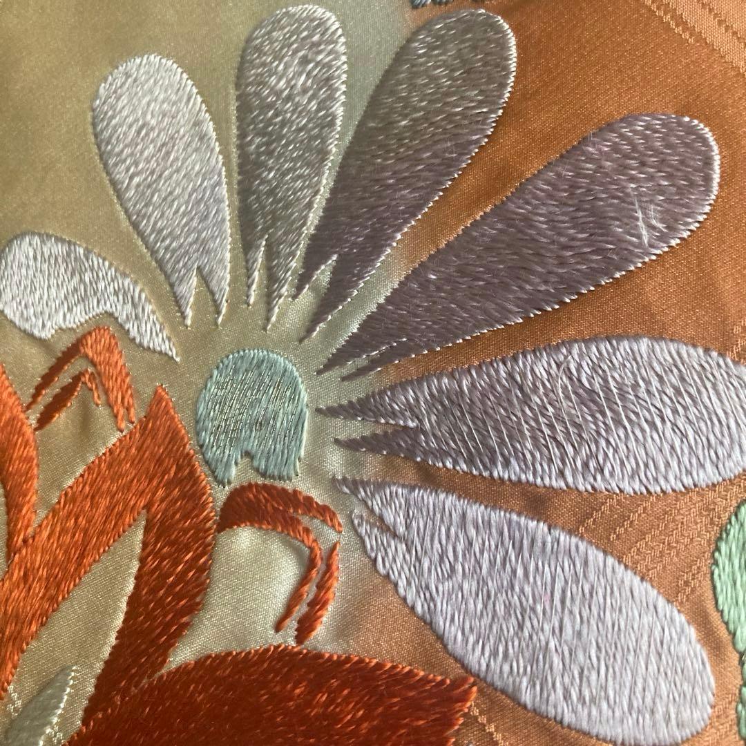 アンティーク名古屋帯 刺繍の大輪花模様 大正ロマン 正絹 上質 No.2-27