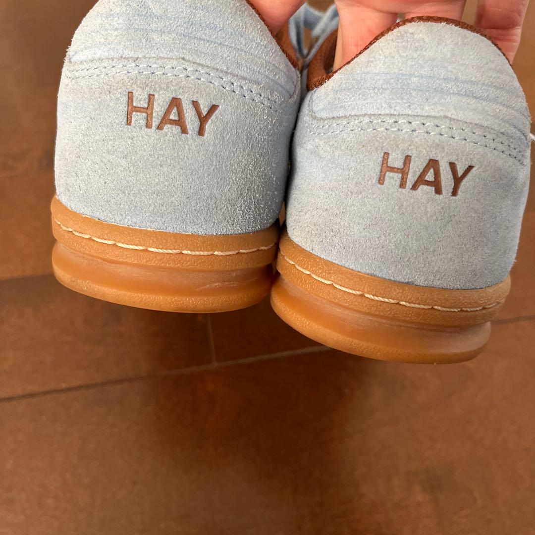 アシックス　HAY ASICS 水色 スエード スニーカー 刺繍　24.5cm