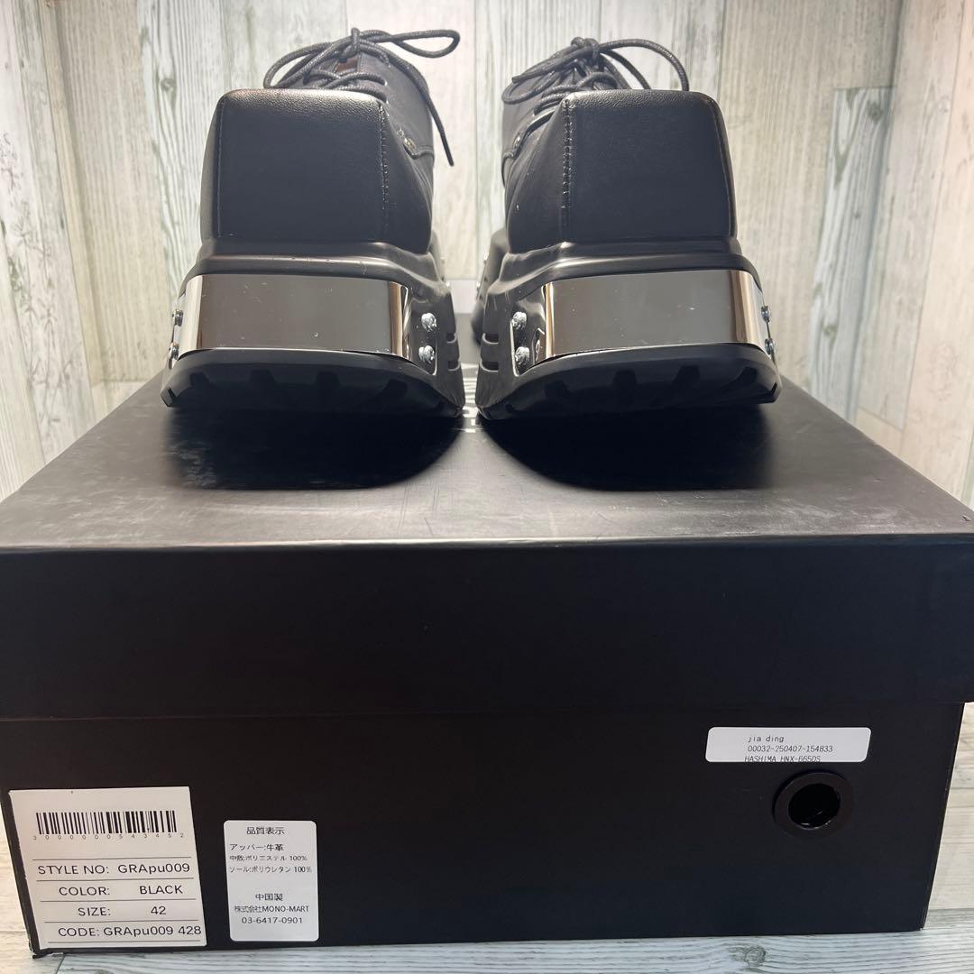 GRANCY メタルプレートレザーシューズ シューズ ブラック メンズ 42