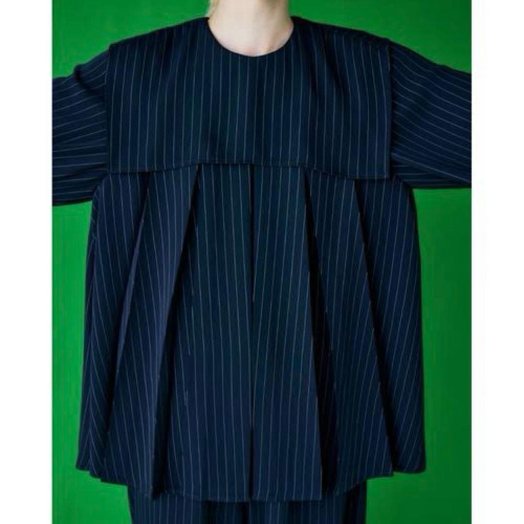 極美品✨】24SS エンフォルド PE ピン ストライプ プリーツ シャツ 紺