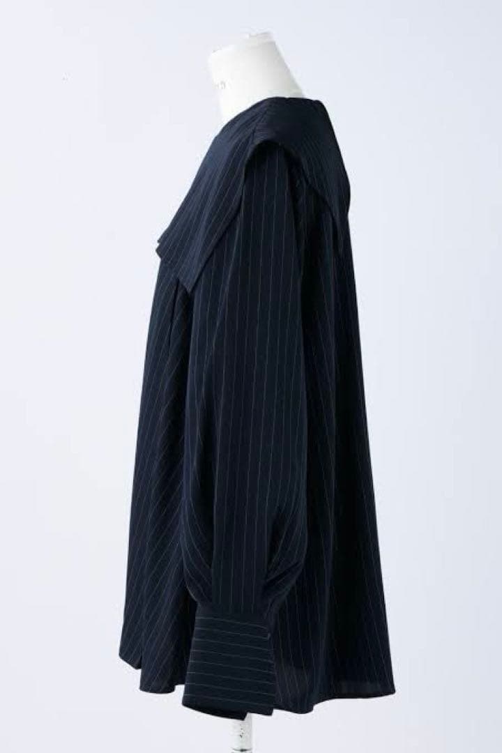 極美品✨】24SS エンフォルド PE ピン ストライプ プリーツ シャツ 紺