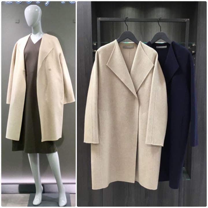 theory luxe カシミヤ混ダブルフェイス ノーカラーコート ベージュ38