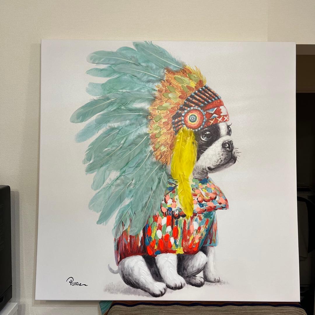 KARE ヘッドドレスドッグ80×80cm　キャンバスピクチャー　アート ヘッドドレスドッグ80×80cm キャンバスピクチャー - アート