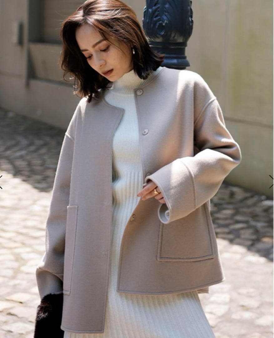 美品☆anuansバイカラーショートリバーコート - メルカリ