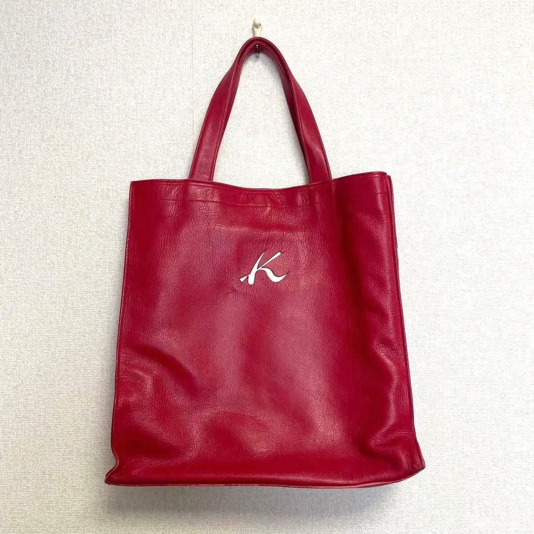 キタムラ 赤 レザー トートバッグ ミニポーチ付き - メルカリ