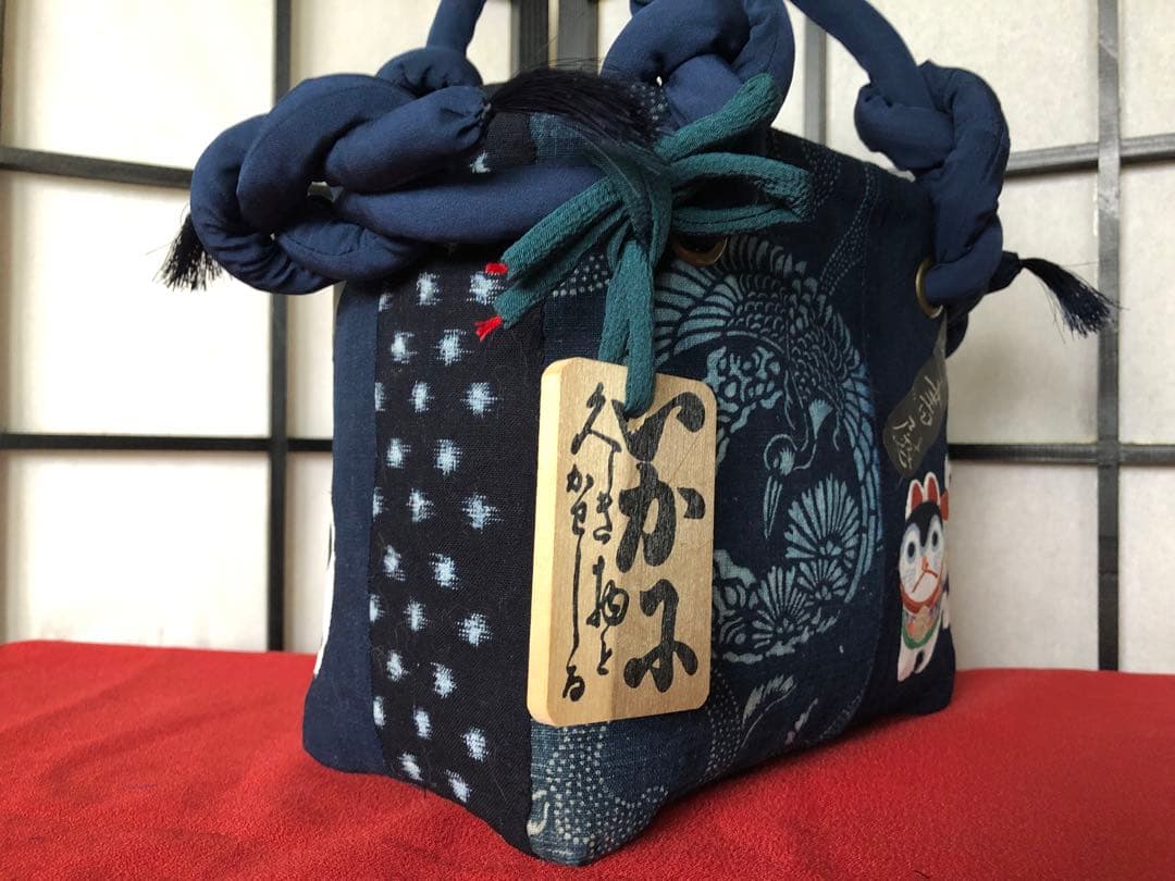 一閑張り 一閑張りバック 本藍染 型染 雪ん子 犬張子 張子犬 狛犬