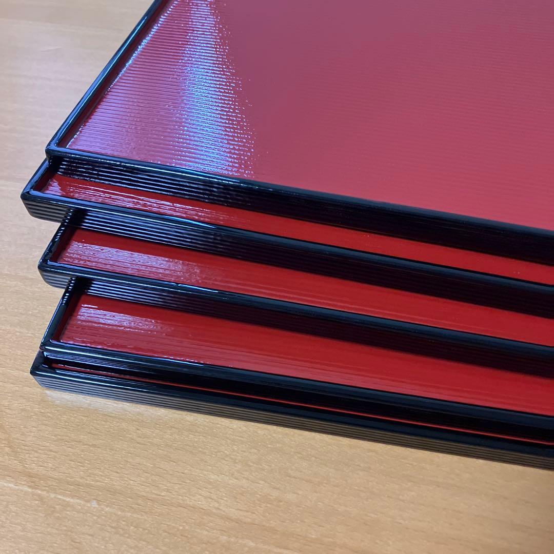 越前 河和田塗 卓上膳 折敷 千筋 リバーシブル仕様 両面長角膳 黒朱 5P