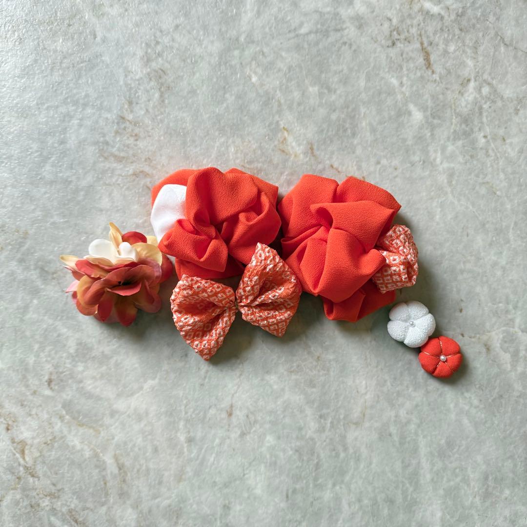 七五三 髪飾り オレンジ 橙｜ヘッドドレス ヘッドアクセサリー｜3歳 7