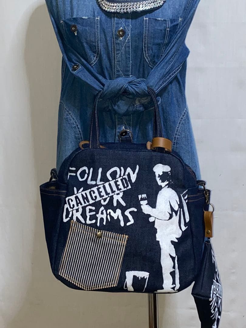 ☆岡山デニム☆ステンシル☆バンクシー4wayボストンバッグ - メルカリ