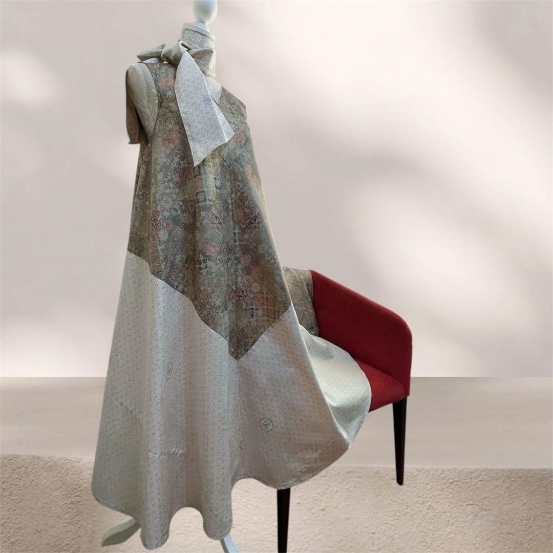 大島紬テントラインワンピース 大島紬リメイクワンピース 大島紬ロング