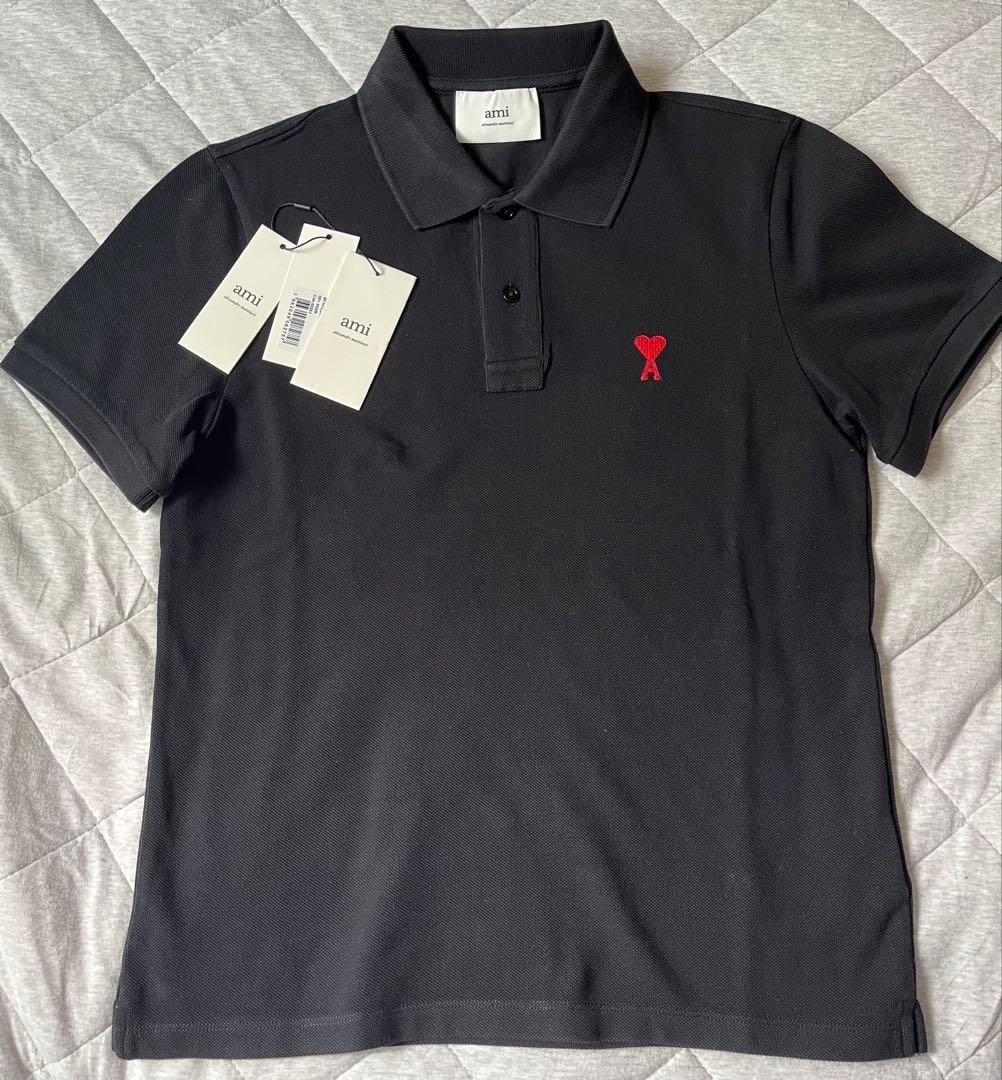 ami paris アミパリス ポロシャツ　ブラック AMI PARIS (アミパリス) ワンポイント 半袖 ポロシャツ AMI DE COEUR