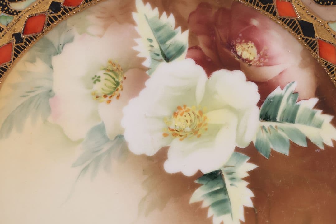 【CM289】オールドノリタケ 花図 プレート 26.5cm 明治 皿 陶磁器