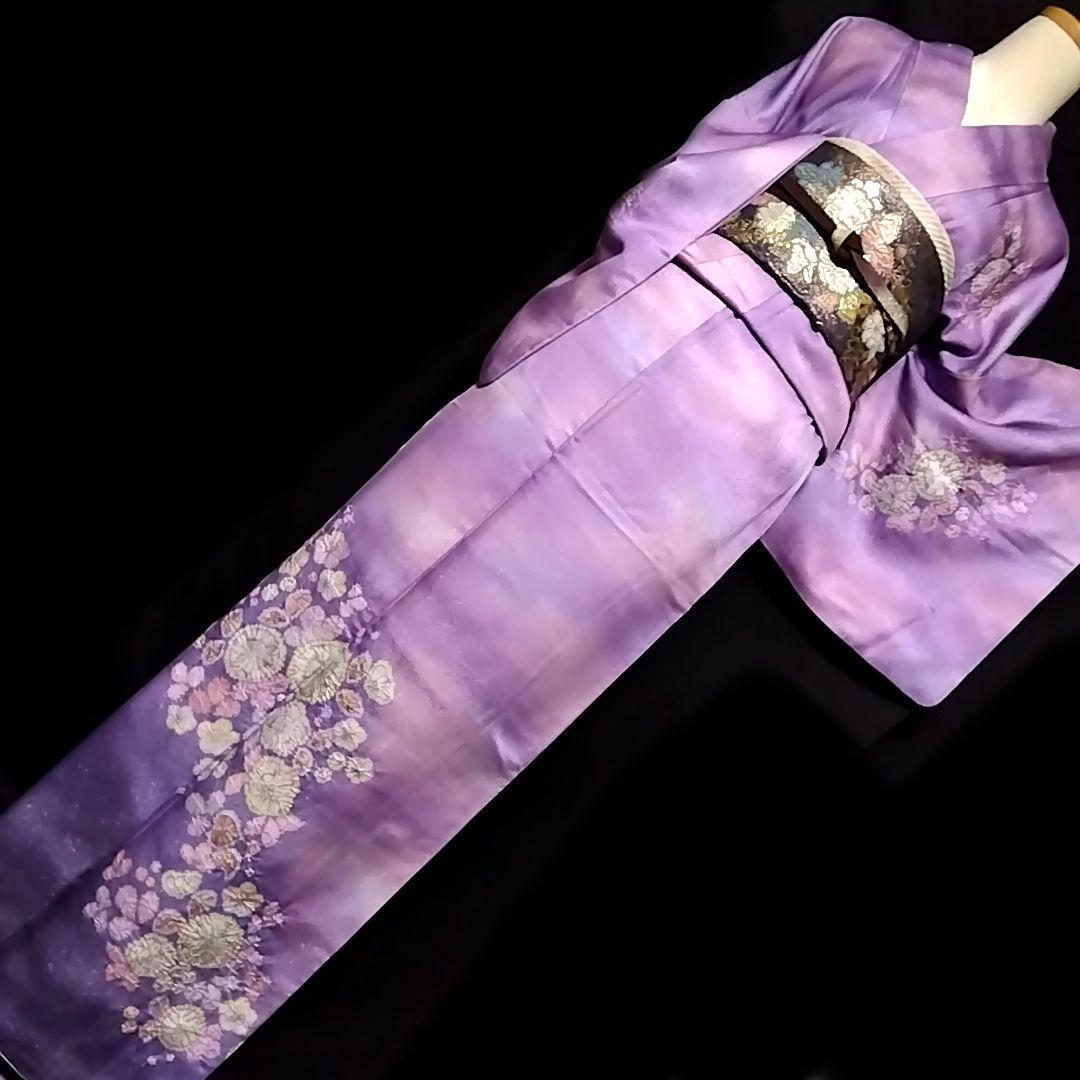 辻ケ花 辻が花 辻ヶ花 セット 紫 訪問着 銀通し 作家物 落款 袋帯 絞り