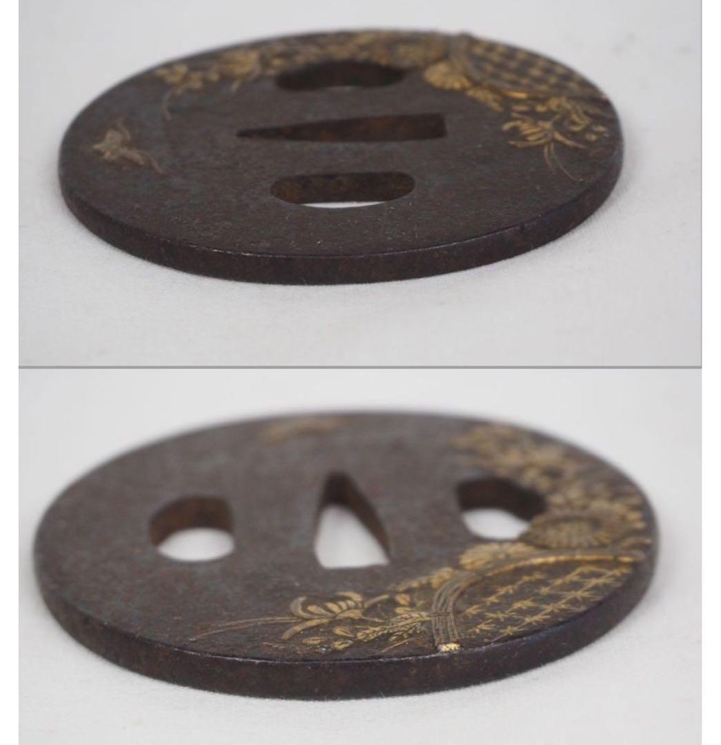 サンデイー様専用 送料無料 江戸時代 金象嵌 蝶々花文鍔 刀剣美術