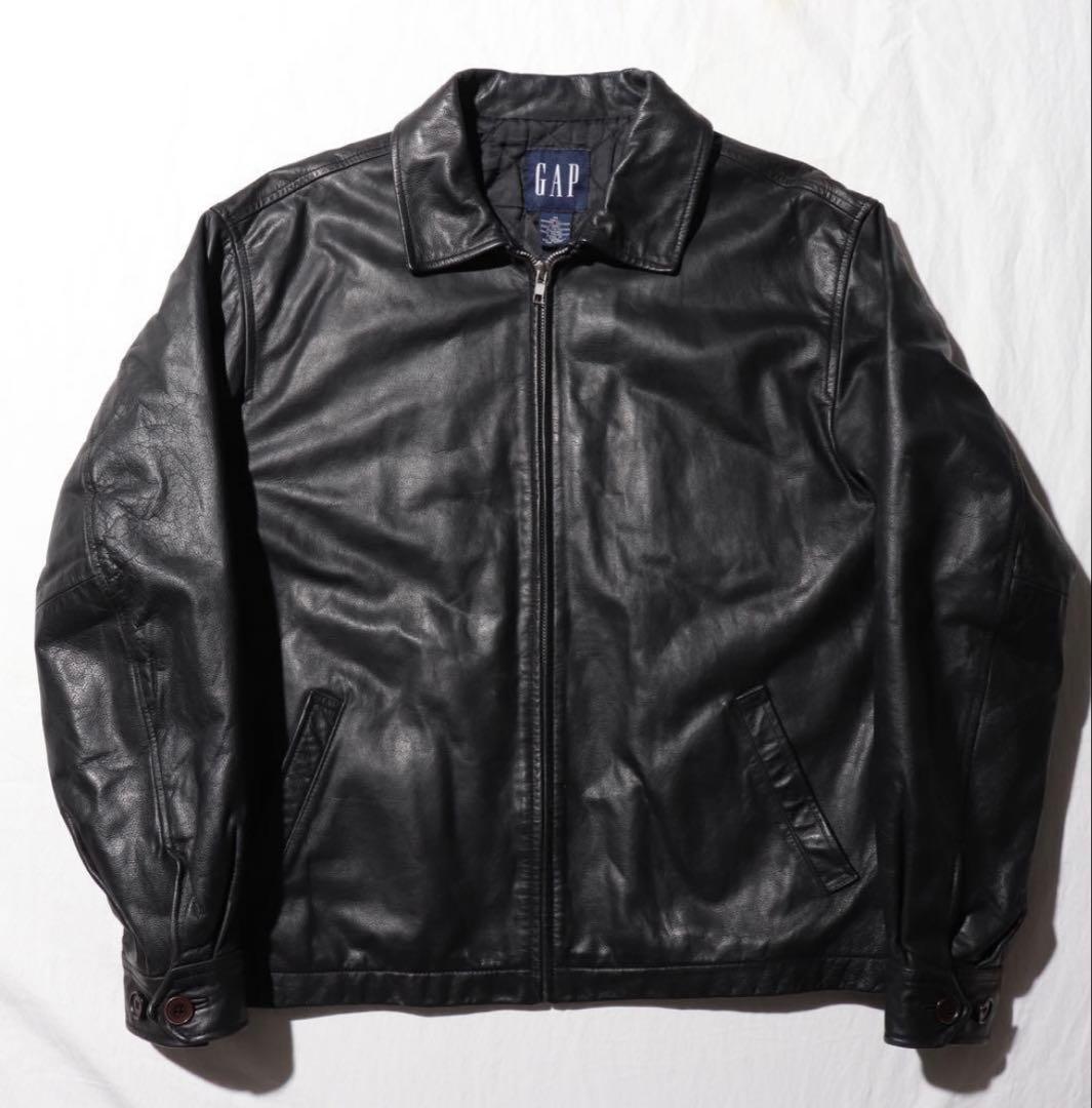 稀少 M アルミジップ OLD GAP レザージャケット オールドギャップ 黒