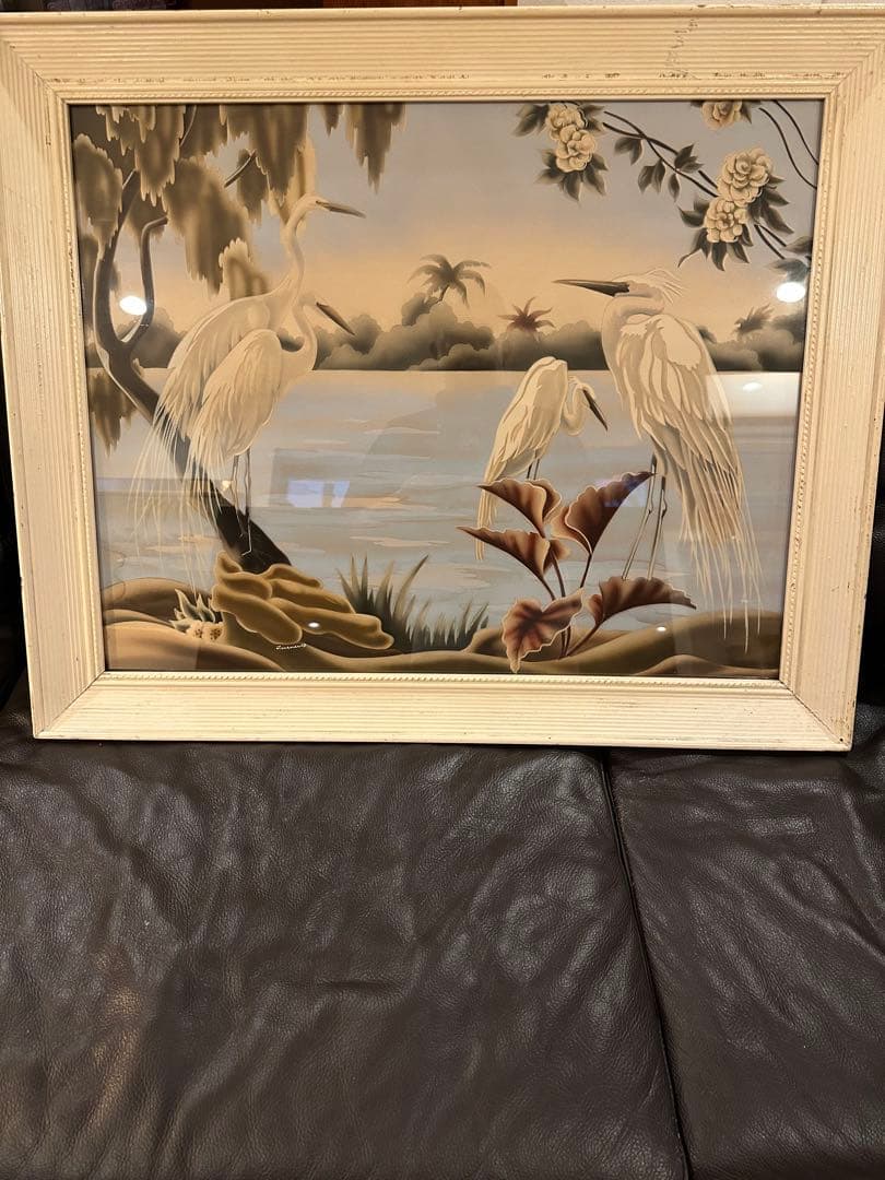 Turner Egret 1950年代 白鷺￼ オリジナル版 ミッドセンチュリー Vintage 1940's Egret Crane Tropical Bird Mirror Turner 34” x 22