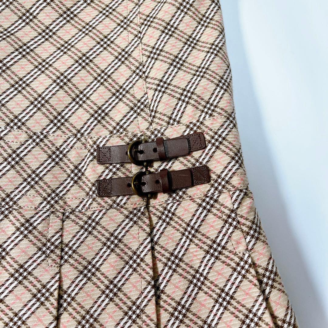 《美品》バーバリーブルーレーベル ワンピース ノバチェック プリーツ 革ベルト