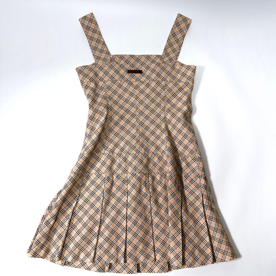 《美品》バーバリーブルーレーベル ワンピース ノバチェック プリーツ 革ベルト