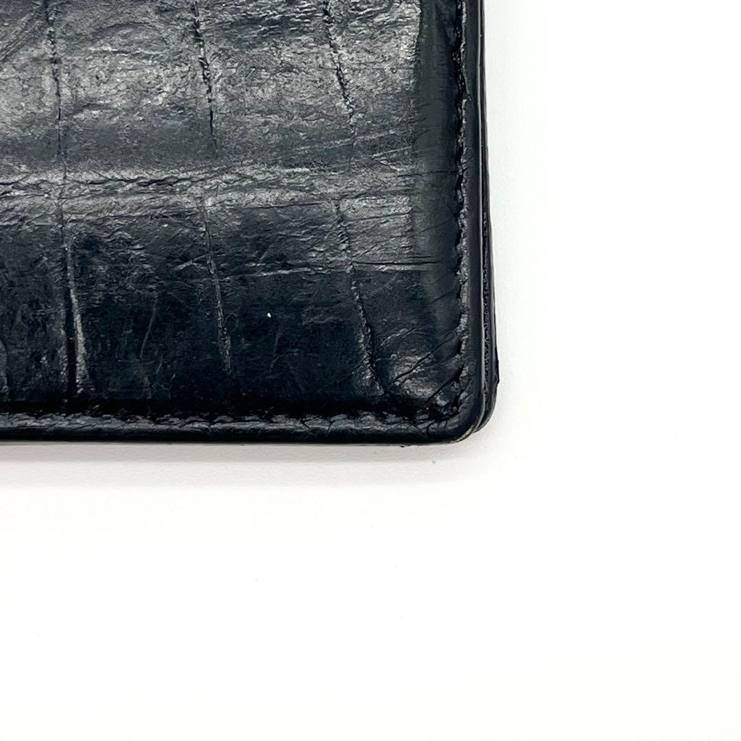 美品】サンローラン マネークリップ 二つ折り クロコ型押し レザー