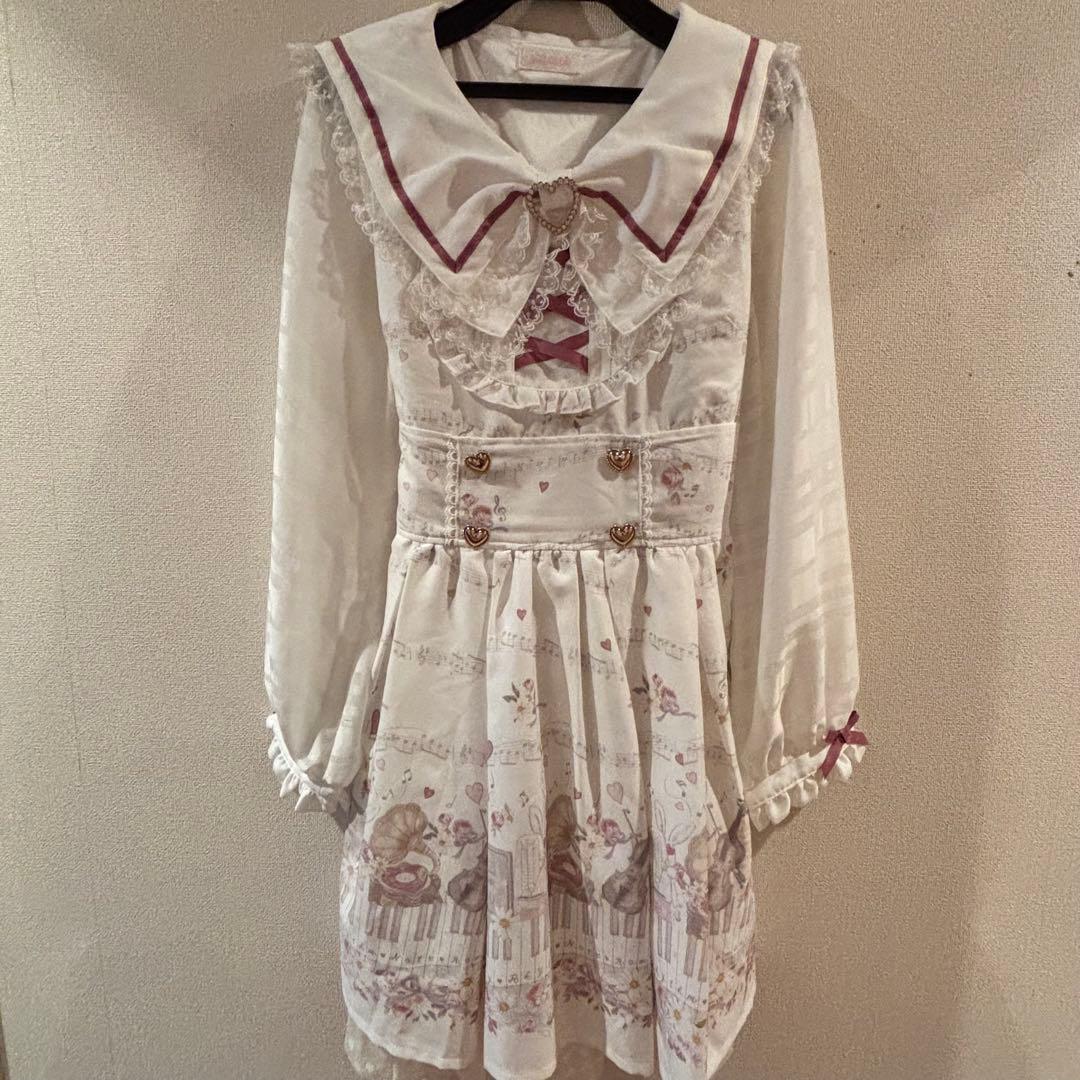 リズリサ LIZLISA melody bunny柄 ワンピース 長袖 ホワイト - メルカリ