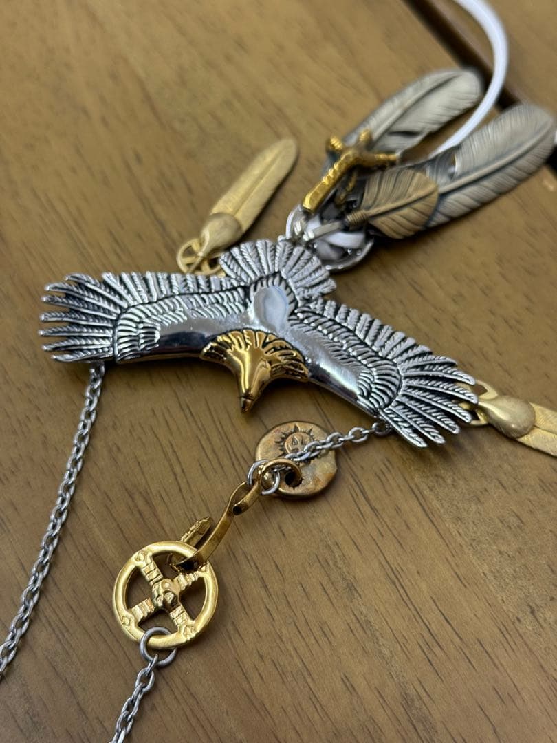 最高峰 セット イーグル フェザーネックレス 金爪 上金フェザー 太角