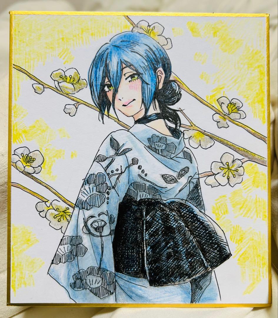 一点物】チェンソーマン レゼ 手描きイラストファンアート 色紙 - メルカリ