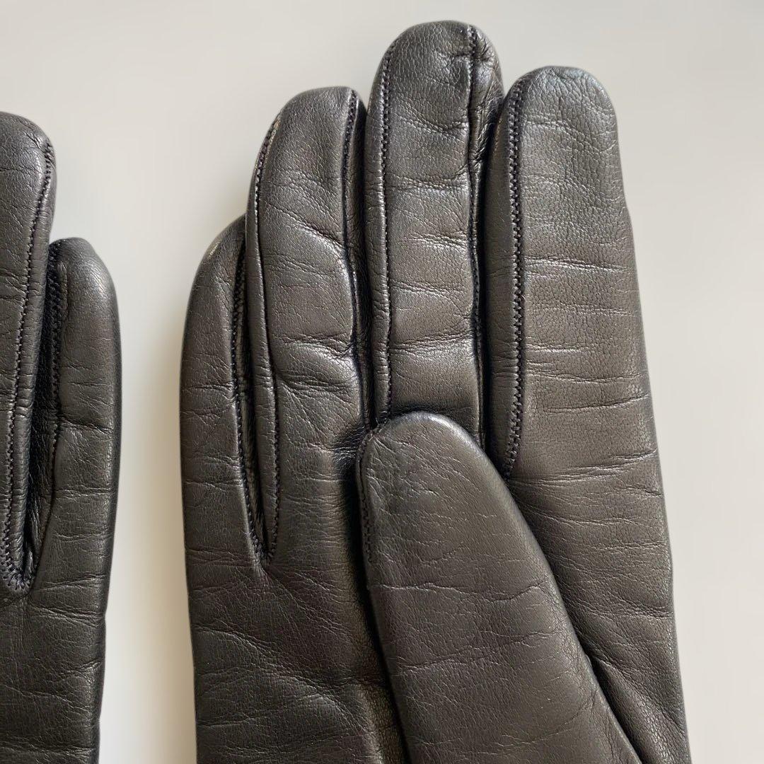 美品 セルモネータ レザーグローブ ブラック 黒革手袋 カシミヤ裏地 6