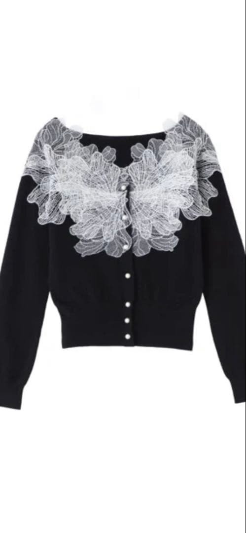 polaura レースフリルカーディガン pink black - メルカリ