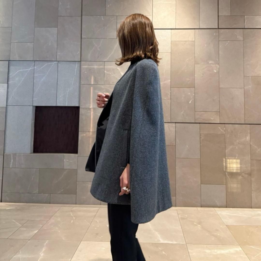 新品【インターファクトリー】ノーカラーケープコート グレー ポンチョ