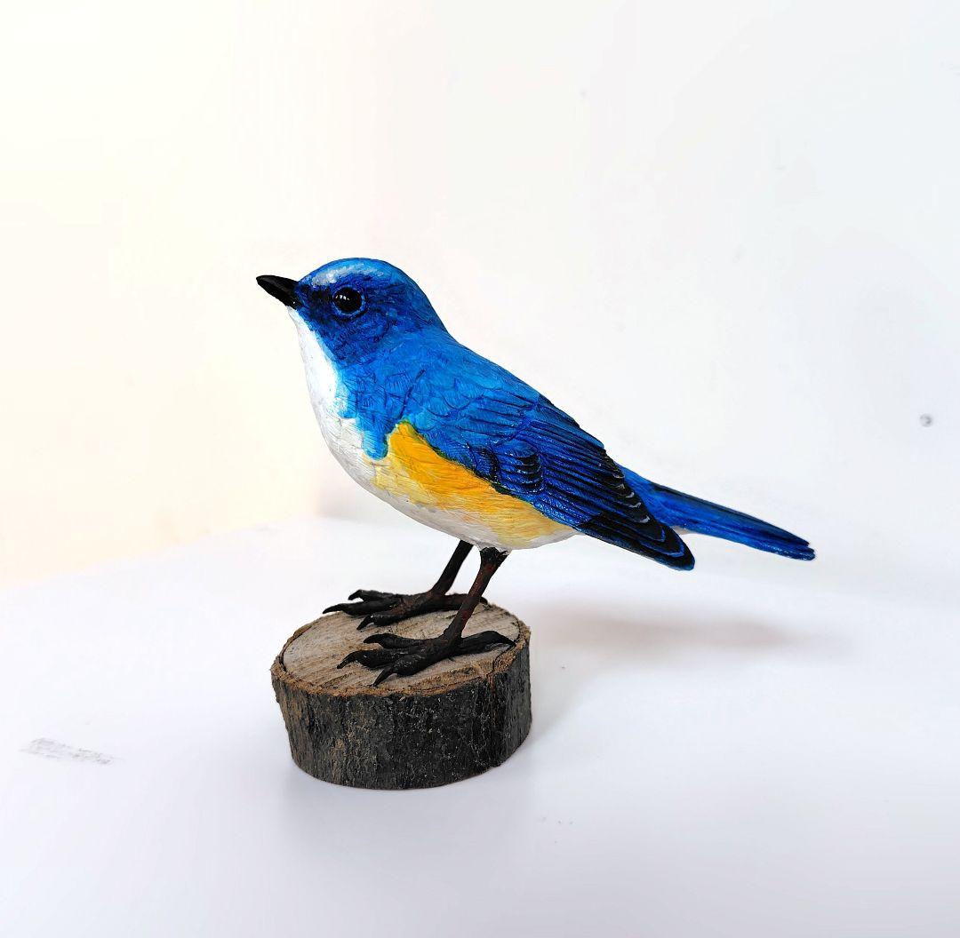 小さなバードカービング ルリビタキ 野鳥 木彫り - メルカリ