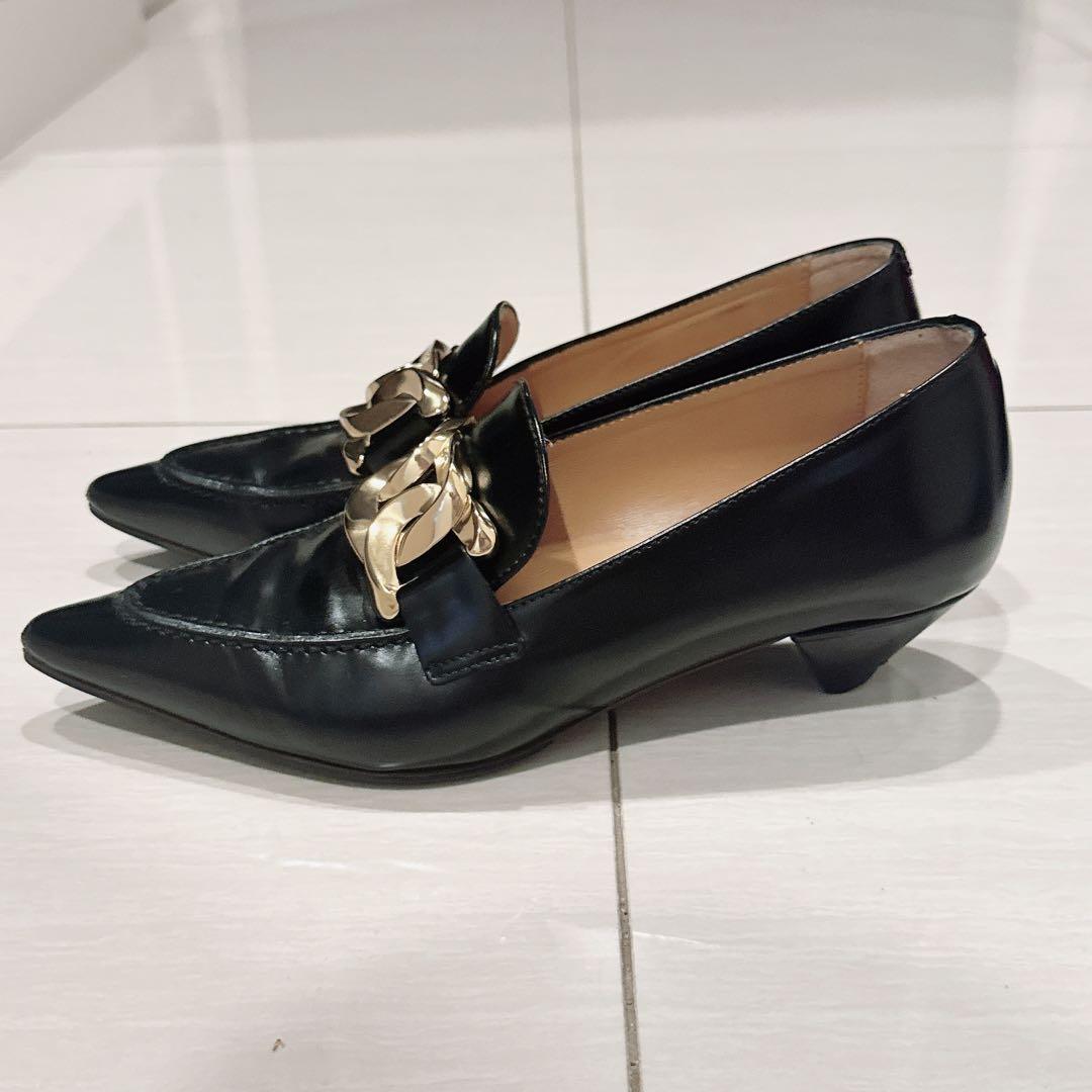 TOD'Sトッズ ブラックレザー ローファーゴールドチェーン付 KATEケイト