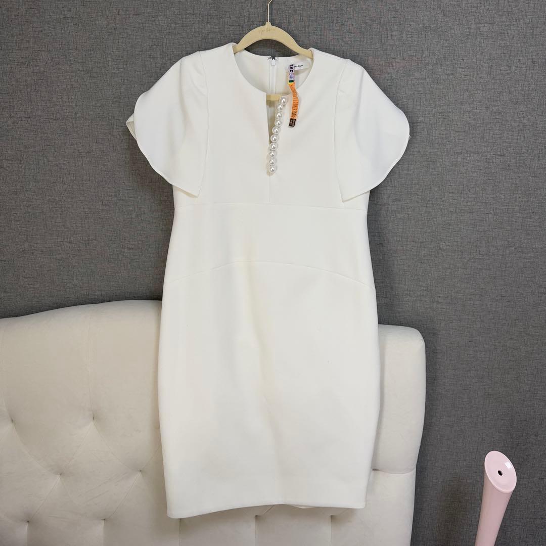 YOKO CHAN ホワイト ヨーコチャン フレア スリーブ パール ワンピース