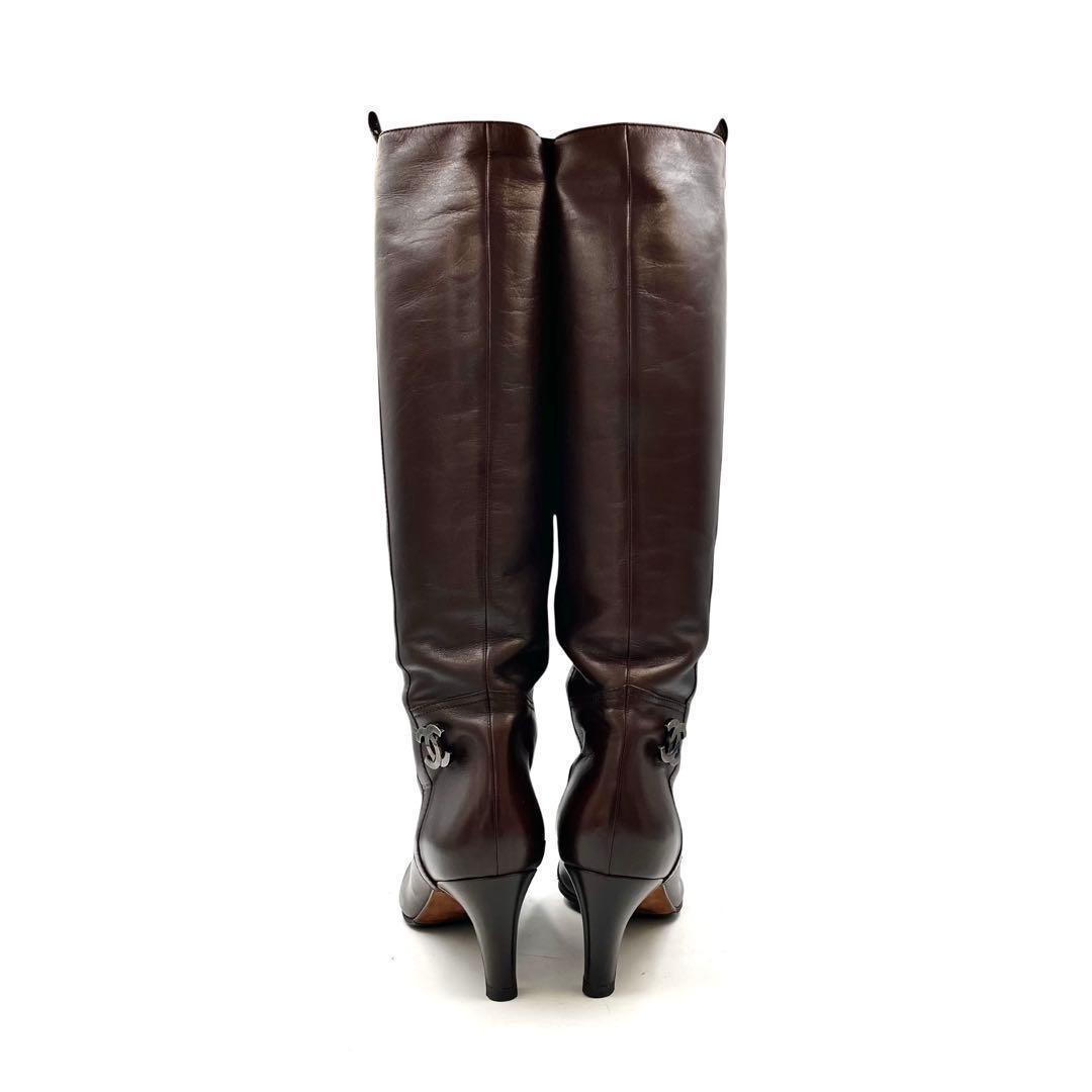 超美品》シャネル ココマーク ロングブーツ バイカラー 茶系 36 1/2