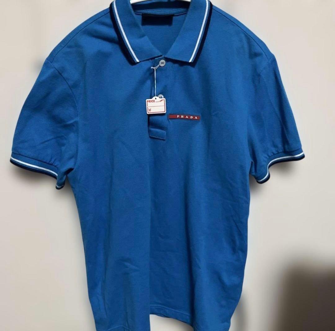 PRADA ポロシャツ 青 ストライプ襟 - メルカリ