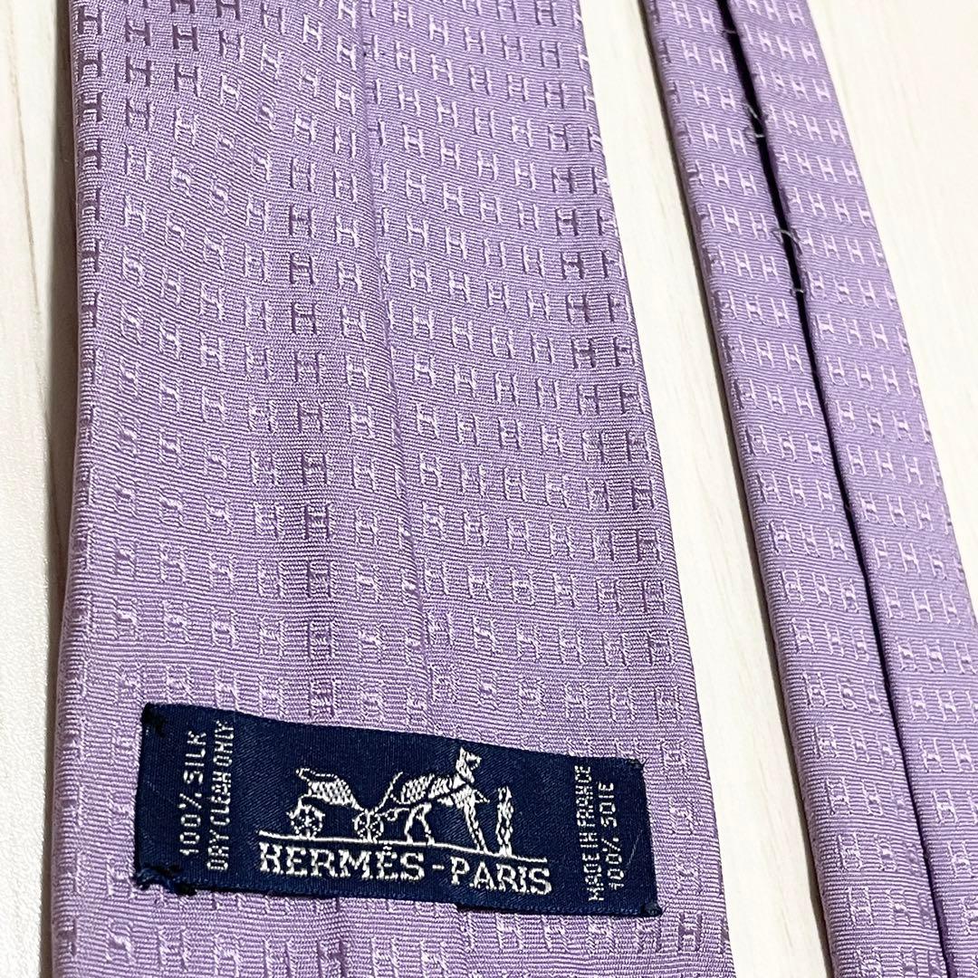 HERMES エルメス ネクタイ ファソネ 総H柄 H織 パープル 紫 薄紫