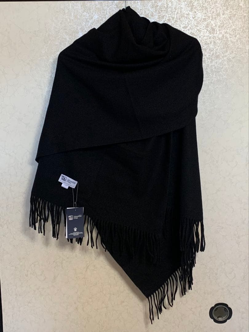 未使用ジョンストンズ大判カシミヤ100%マフラー黒 - メルカリ