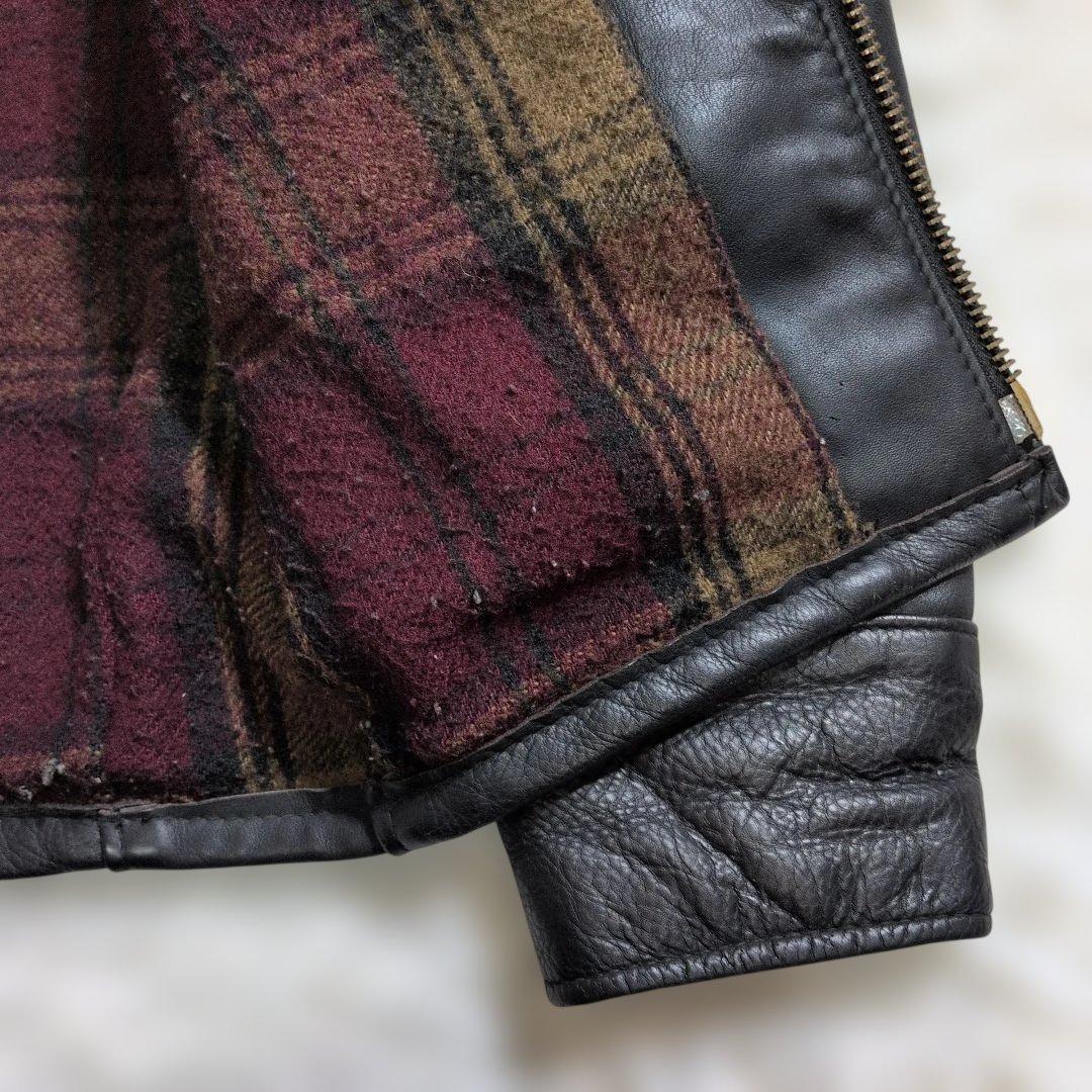 美品ショット681トラッカージャケット36黒裏地チェック 生地ネル