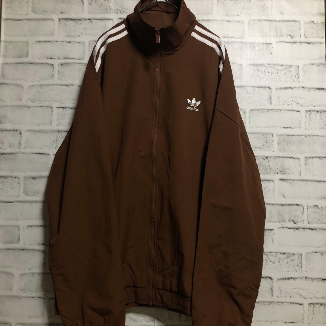 新品L⭐️adidas トラックジャケット 刺繍トレファイル ブラウン×白