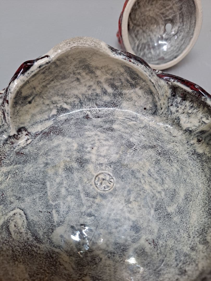 美品 未使用 箕面焼 二代松田箕山 獅子付き 耳付き 三ツ足香炉 茶道具