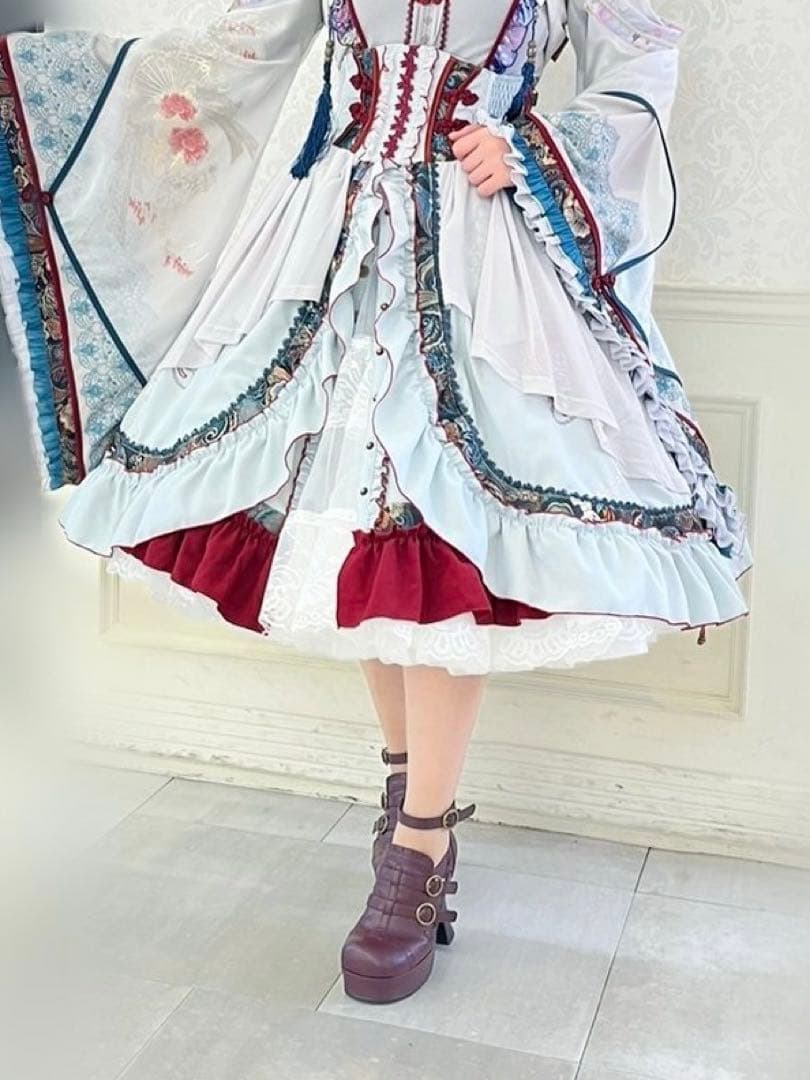 香*様 新品〜春うらら〜　チャイナスカート 水色(グレー)赤　　オッズオン