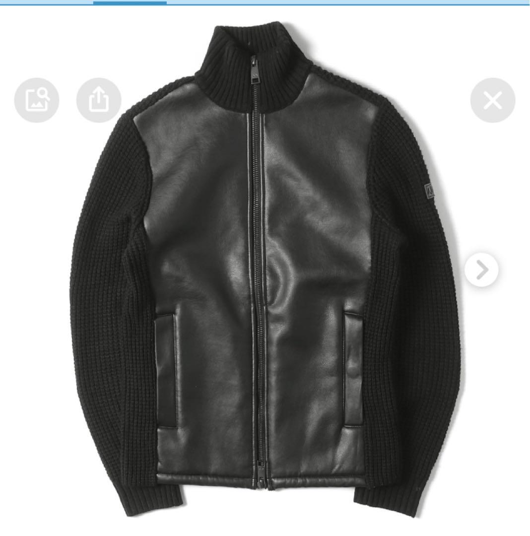 アルマーニエクスチェンジ フェイクレザー切替ウールニット ジャケット