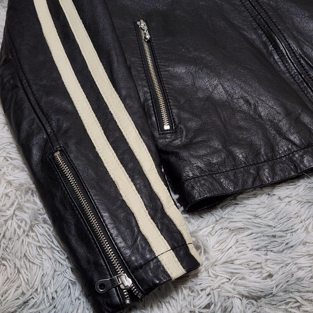 み*け様 vintage 牛革 白ライン シングルライダースジャケット