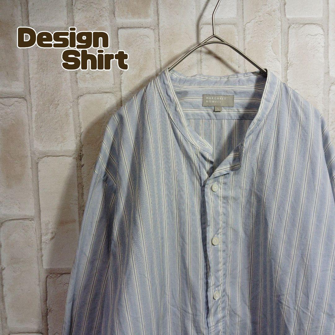 マーガレットハウエル シャツ 長袖 ノーカラー ストライプ - メルカリ