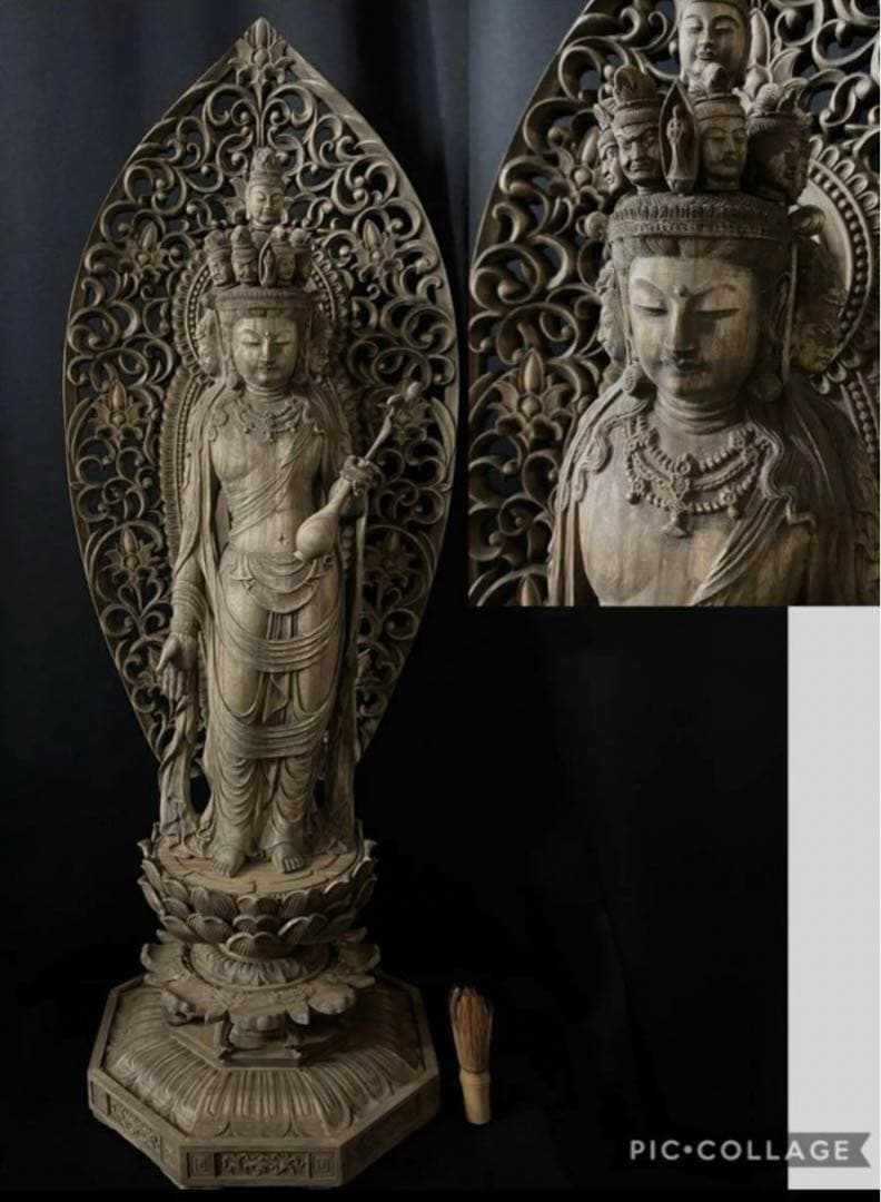 や*ん様 井波彫刻　特大型高91cm 　香樟材　時代彫刻　木彫仏教　十一面観音菩 Yahoo!オークション - 大型57cm仏教工芸品 総楠製 井波彫刻 極上彫 木