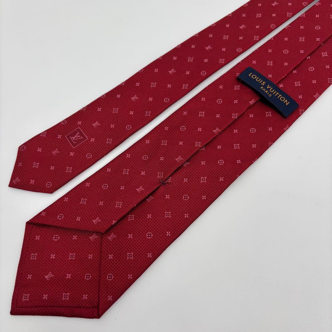 極美品 ルイヴィトン ネクタイ LV モノグラム レッド SILK 100%